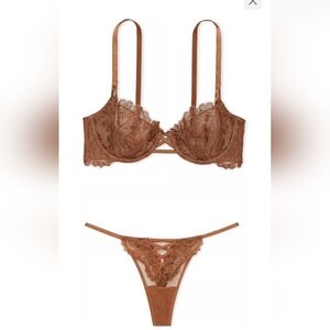Victoria's Secret Lace Bra and Panty Set - Brown 32D, XSmall